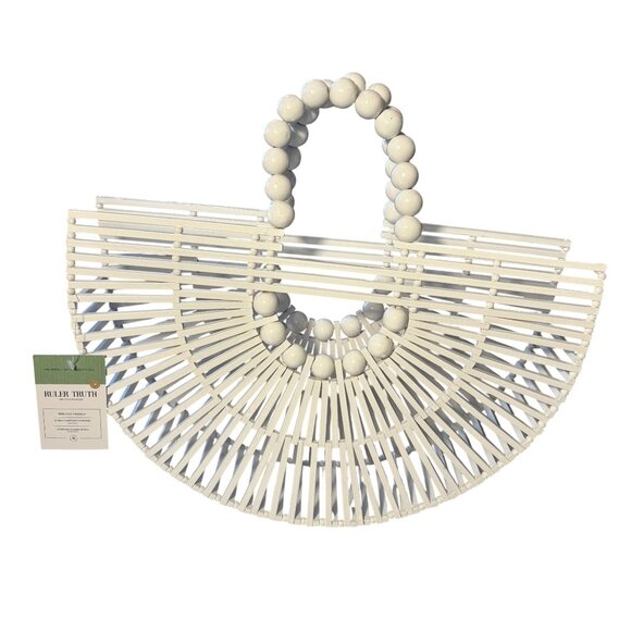 Ruler Truth Bamboo Handbag, Handbags - Crochet-Accented Teal Blue Kaftan Dress & White Beaded Bamboo Handbag Set